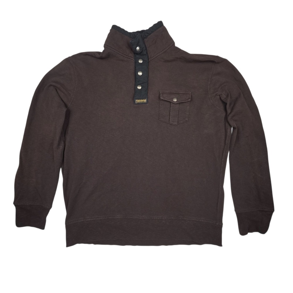 Polo Ralph Lauren Pullover XXL Brown Snap Neck Cotton Pocket Sweatshirt Preppy